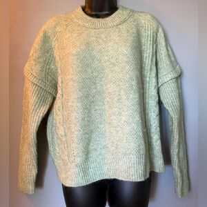 Madewell Green Knit Sweater with Cable Knit Detail Women's Sz S **PTP 24"